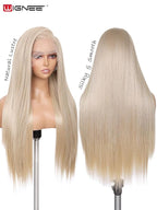 WIGNEE 13x6 Synthetic Lace Front Wig 28" Ash Blonde Wig Pre-Plucked Handmade Lace Front Wigs with Kanekalon Futura Hair Voluminous Long Straight Synthetic Wigs for Daily Party Use