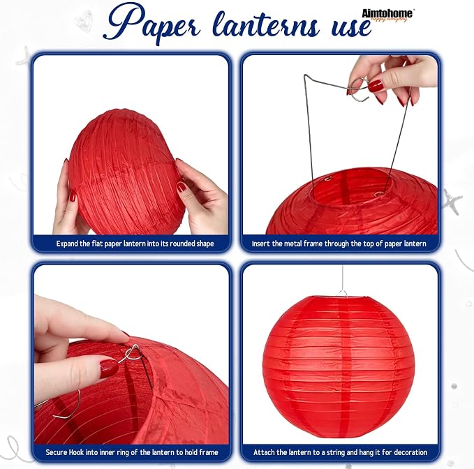 Paper Lanterns Set- 8/10 Inch Royal Blue, Patriotic Holiday, Party Decor - Image 6