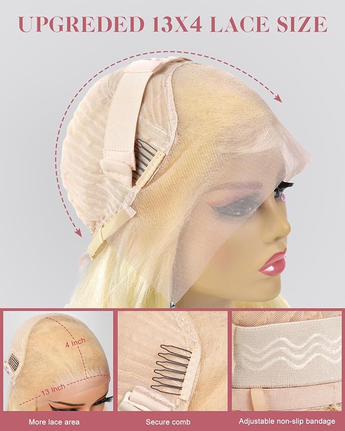 613 Lace Front Wig Human Hair 13x4 Blonde Body Wave Hd Transparent Lace Frontal Wigs Human Hair Pre Plucked With Baby Hair 180% Density Blonde Glueless Wigs 18 Inch