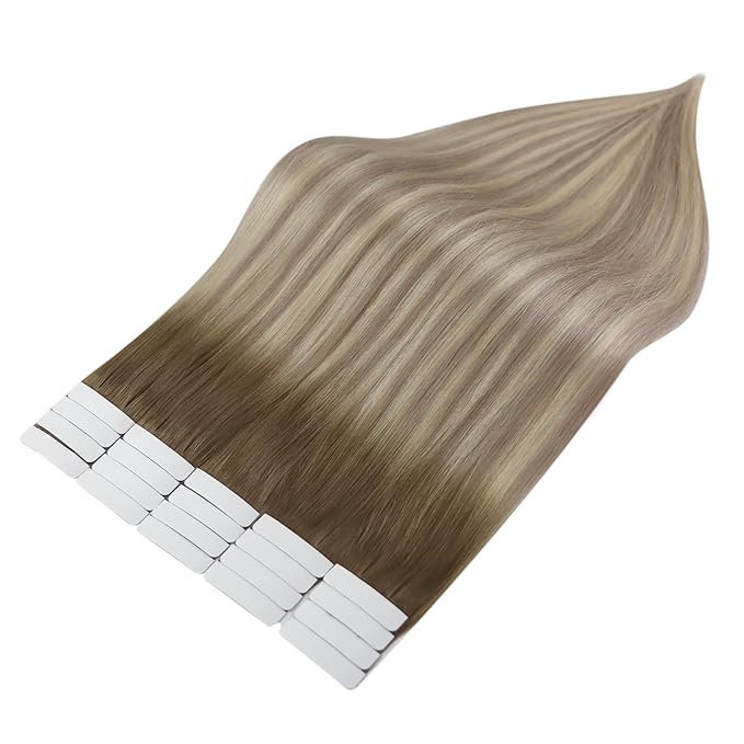 Full Shine Tape in Hair Extensions Human Hair 14Inch Color 8 Fading To 60 Platinum Blonde And 18 Ash Blonde Hair Extensions Tape in 50Gram Seamless Remy Tape in Extensions 20Pcs for Wedding