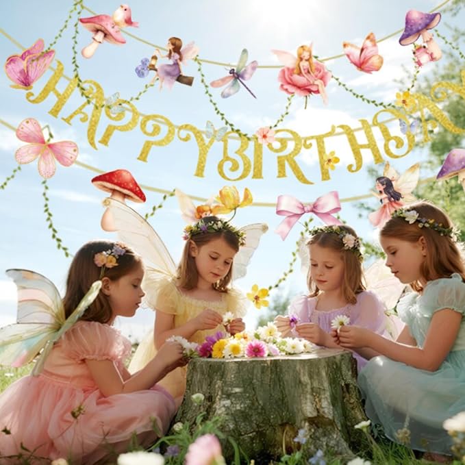 SUNBEAUTY Fairy Birthday Party Banner Fairy Party Decorations Fairy First - Image 8