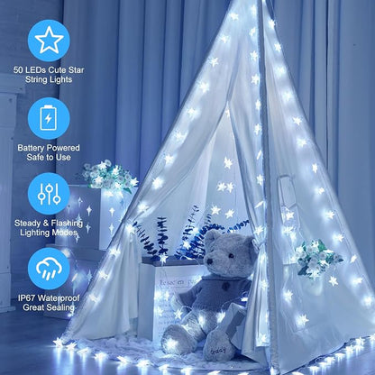 Minetom Star String Lights Battery Operated - 17 ft 50 LED Star Fairy String - Image 4