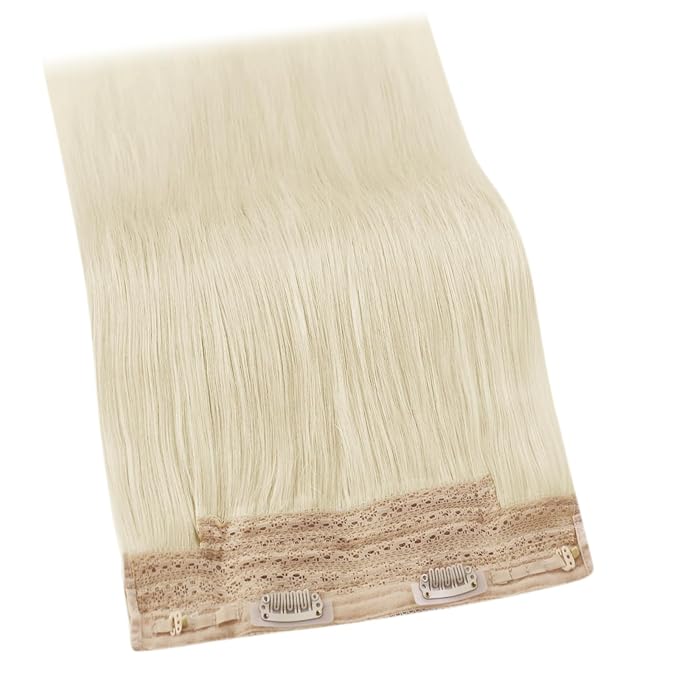 YoungSee 130G Human Hair Wire Extensions Blonde Hidden Wire Hair Extensions Platinum Blonde Invisible Fish Line Hair Extensions Real Human Hair 20 Inch