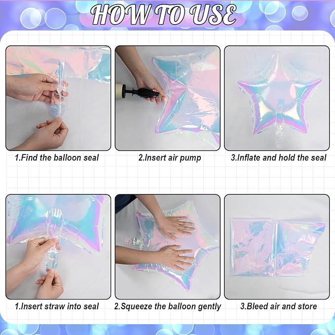 Iridescent Star Balloons, Gradient Iridescent Pink Purple Green Pentagram - Image 7
