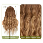 Long Wavy Honey Blonde Wig with Curtain Bangs for Women 26 Inch Brown Ombre Dark Blonde Wig Natural Looking Synthetic Heat Resistant Fiber Wig for Daily Party Halloween Cosplay Use