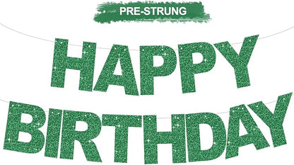 BEISHIDA Pre-Strung Glitter Green Happy Birthday Banner Party Sign Decor | NO by Beishida