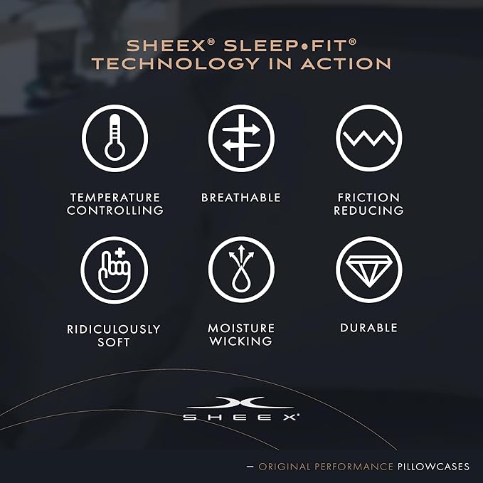 SHEEX Original Performance Cooling Pillowcases, Ultra-Soft Standard Pillowcase Set, 2 Cooling Pillow Covers, Black