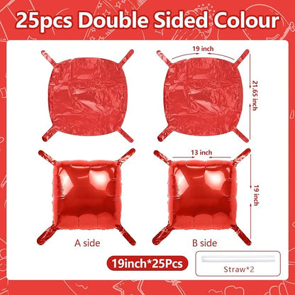 NISOCY 25PCS Metallic Red Square Foil Balloons Wall Backdrop | Double Sided Red - Image 2