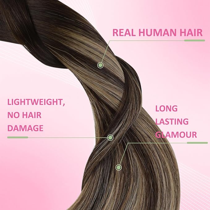 YoungSee Balayage Tape in Hair Extensions Brown Human Hair Tape in Extensions Dark Brown with Blonde Ombre Hair Extension Real Human Hair Tape-in for Girls 20 Inch 20pcs 50g