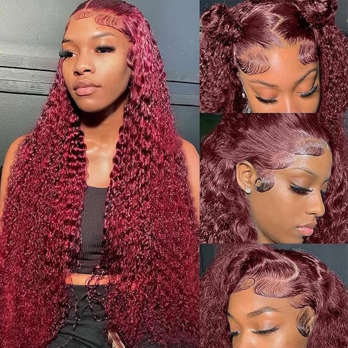 22 Inch 99J Burgundy Deep Wave Lace Front Wigs Human Hair 200% Density 13x6 Lace Front Wigs Human Hair Glueless HD Lace Frontal Wigs for Women