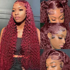 24 Inch 99J Burgundy Deep Wave Lace Front Wigs Human Hair 200% Density 13x6 Lace Front Wigs Human Hair Glueless HD Lace Frontal Wigs for Women