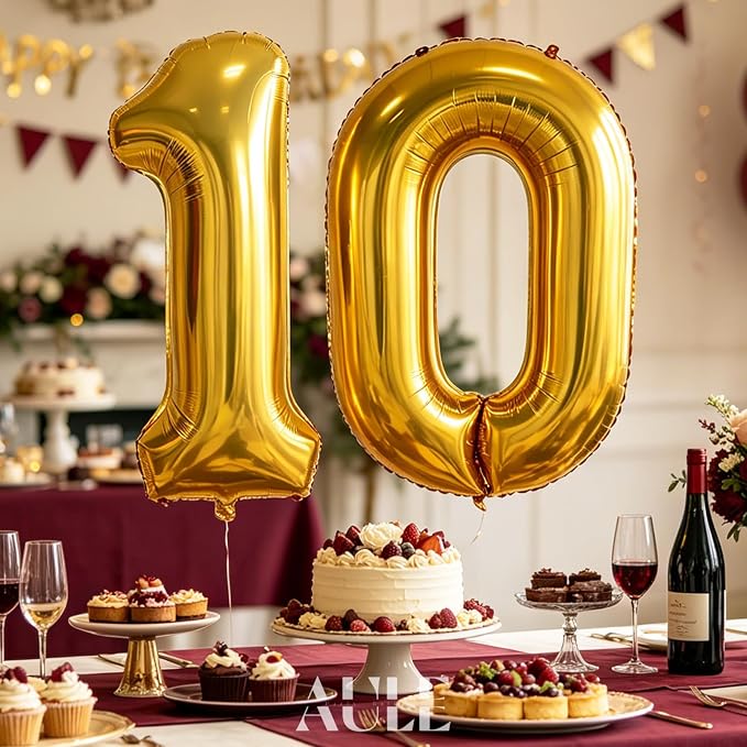 AULE 40 Inch Gold 10 Balloon Number Foil 0-9 Birthday Big Numbers | Birthday - Image 4