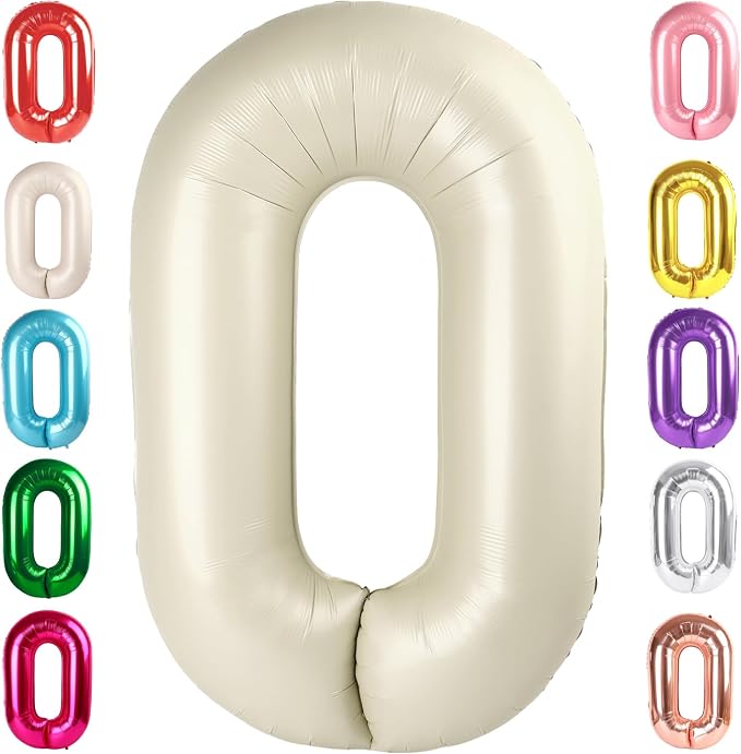 Number 0 Balloons Birthday Decorations, 40In Cream Balloons by Mluchee