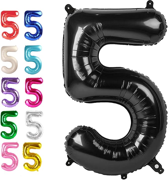 Black Number 5 Balloon 40 inch, Balloon numbers party supplies, deco photo shoot by Upgesy