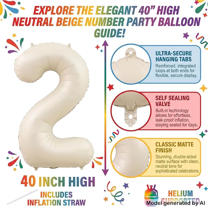40" Beige Foil Number 20 Balloon - Image 2