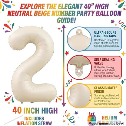 40" Beige Foil Number 12 Balloon - Image 2