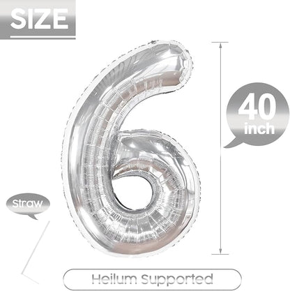 6 Balloon - Silver Birthday Number Balloons, 40 Inch Decorations Men Women | - Image 5