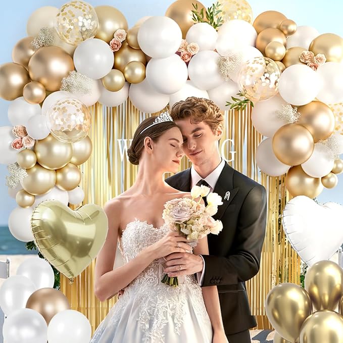 157Pcs White and Gold Balloon Garland Arch Kit - Image 4
