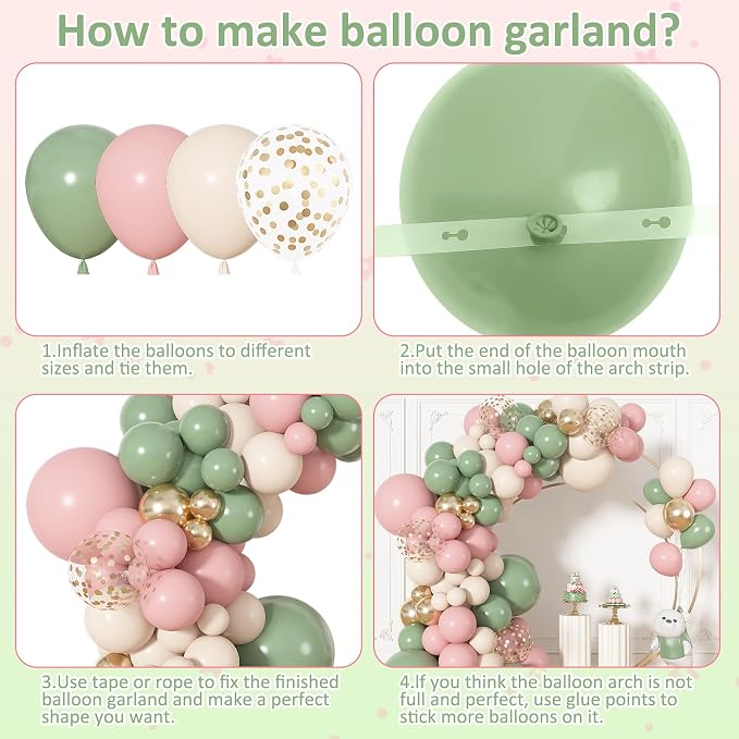 164Pcs Pink and Green Balloons Garland Arch Kit Different Sizes | 18 12 10 5 - Image 7