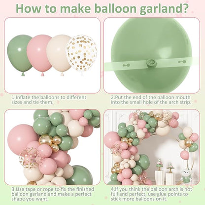 164Pcs Pink and Green Balloons Garland Arch Kit Different Sizes | 18 12 10 5 - Image 7