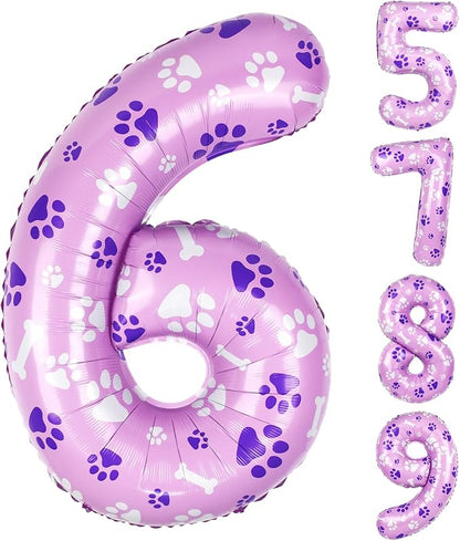 40 Inch Pink Dog Paw Balloons, Numeral 6 Birthday Balloons by AXBMM