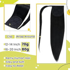 RUNATURE Black Ponytail Extension Human Hair, Clip in Ponytail Hair Extensions for Women, Comfortable Lace Ponytail Extension, Long Straigth Hair, Wrap Around, 18 Inch 80g #1 Jet Black