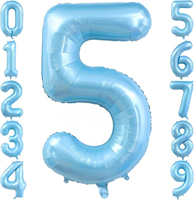 Pastel Blue 5 Balloon Number, Light Blue 5 Balloons by BBPOOL