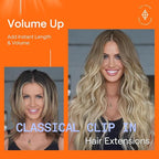 Full Shine Clip in Hair Extensions Ombre Blonde Human Hair Extensions Clip ins Light Ash Brown to Brown Highlight Blonde 16 Inch 7 Pcs Invisible Hair 120 G