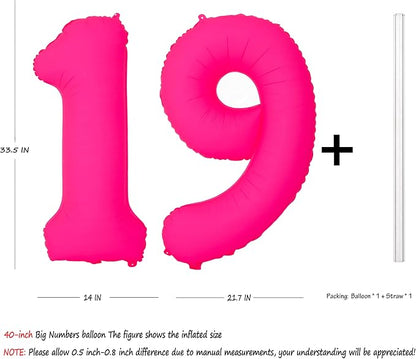 Pink Birthday Number 19 Balloons 40IN Fluorescent Pink 91 Foil Balloon | - Image 2