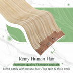 RUNATURE Wire Human Hair Extensions, Blonde Hair Extensions Real Human Hair, Headband Fish Line Extension for Women, Straight Remy Natural Hair, 12 Inch 70g #18P613 Ash Blonde Highlights