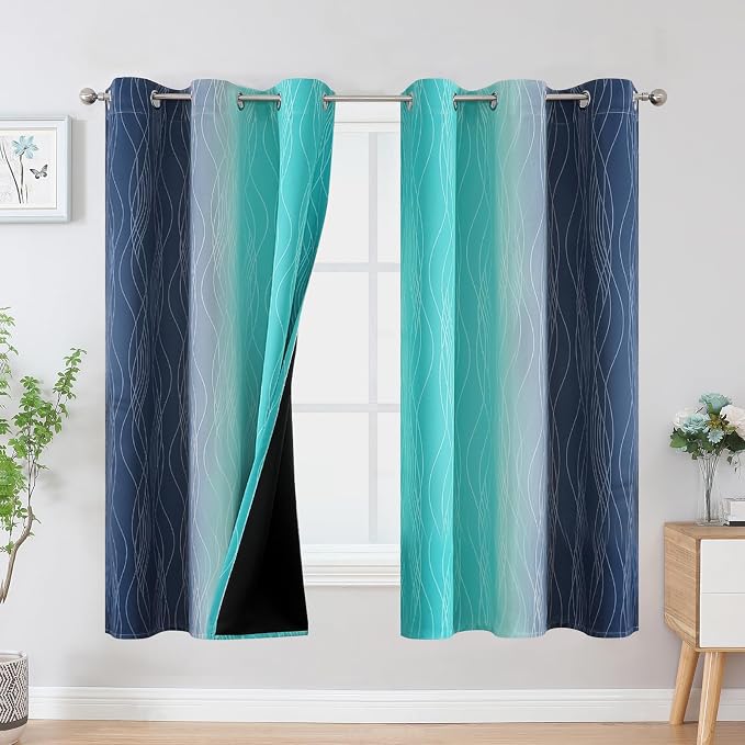 Teal and Navy Blue Blackout Curtains by ESTELARTEXTILER