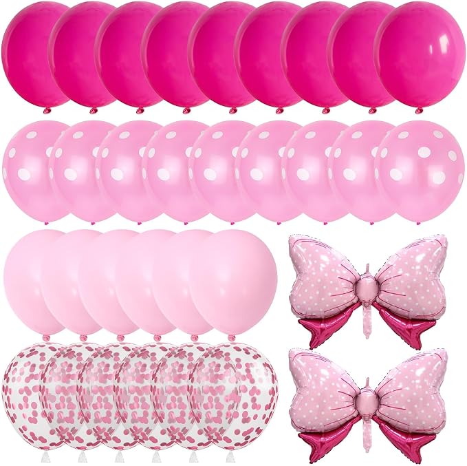 Pink Bow Balloons, Polka Dot and Confetti Latex Balloon - Image 8