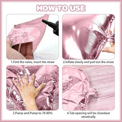 Pearl Pink and White Double Sided Square Foil Balloons Wall, 19 Inches Chrome - Image 6