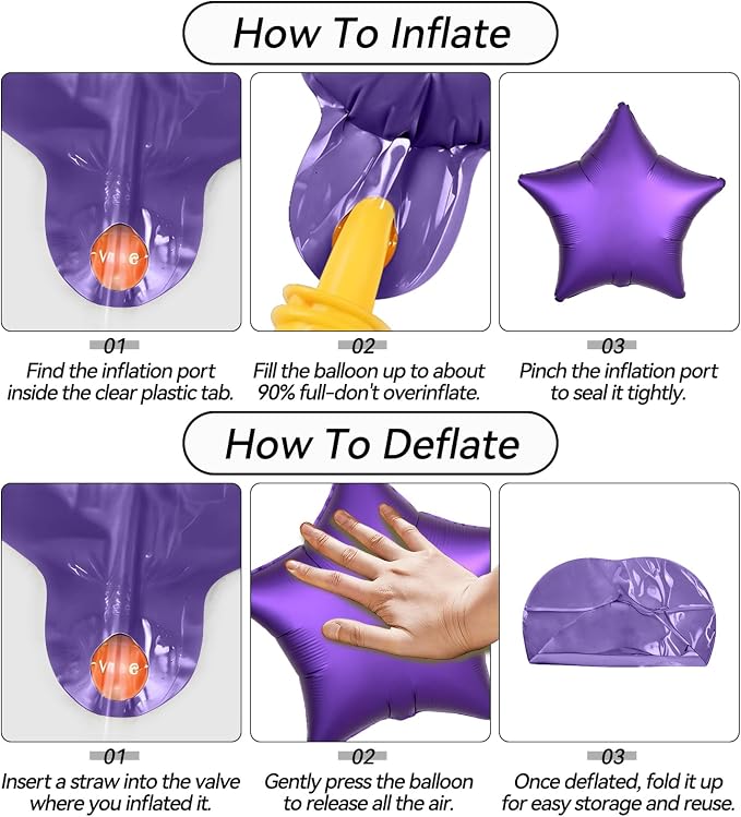 Purple Star Foil Balloons, 18 Inch Metallic Stars Aluminum Balloon Helium - Image 7