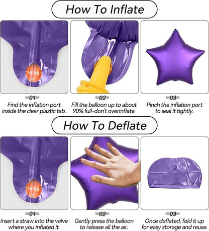 Purple Star Foil Balloons, 18 Inch Metallic Stars Aluminum Balloon Helium - Image 7