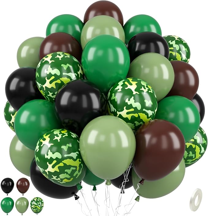 Paready Camo Balloons, Camouflage Army Balloon, 12 Inch Dark Sage Green Black by Paready
