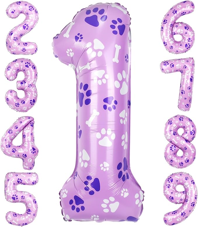 40 Inch Pink Dog Paw Balloons, Numeral 1Birthday Balloons by AXBMM