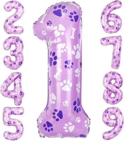 40 Inch Pink Dog Paw Balloons, Numeral 1Birthday Balloons by AXBMM