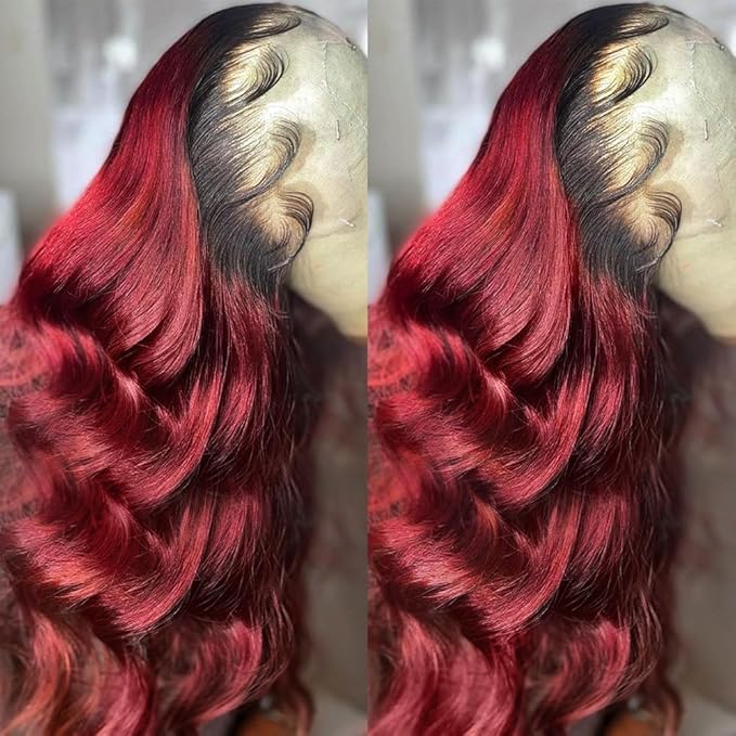 250% density 1b 99j Burgundy Lace Front Wigs Human Hair Red Burgundy Wig Human Hair 13x6 HD Body Wave Lace Front Wigs Human for Women burgundy ombre lace front wig human hair