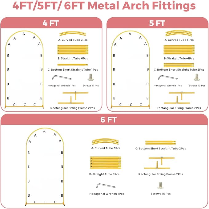Metal Arch Backdrop Stand, 6FT+5FT+4FT Wedding Arch Frame, Balloon Arch Backdrop - Image 5