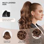 24 Inch Ponytail Extension, Clip on Ponytails for Women, Long Curly Wavy Ponytail Extensions for Women, Synthetic Layered Pony Tails Hair Extensions (Color: Medium Brown Mixed Honey Blonde)