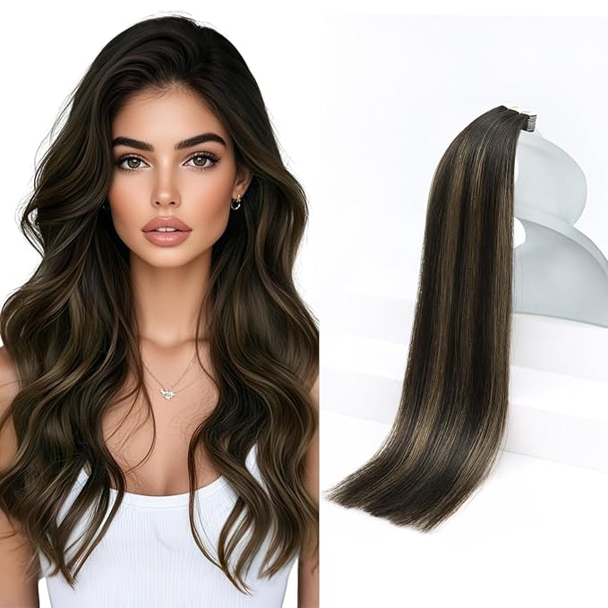 Sunny Hair Brown Tape in Hair Extensions 22 Inch Remy Tape in Extensions Human Hair Balayage Brown Tape ins Human Hair Extensions 20Pcs 50g