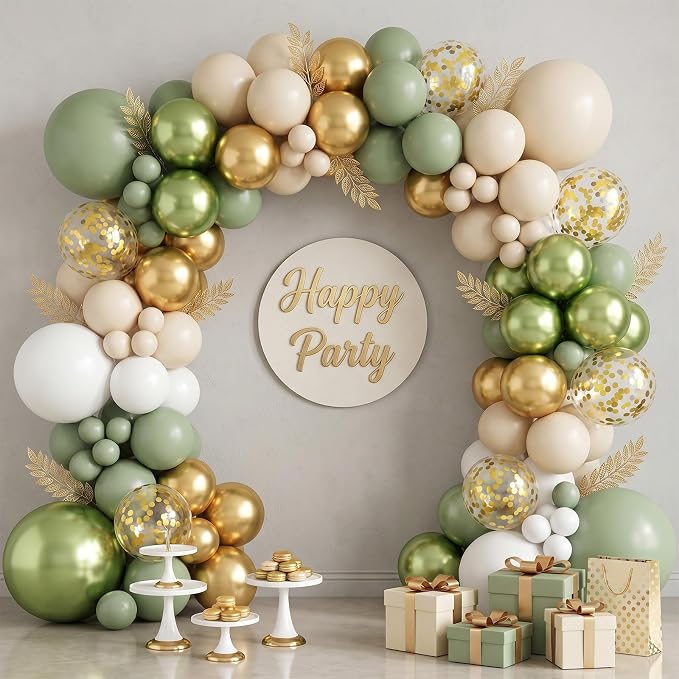 Sage Green Gold Balloons, 12 Inch 60 Pcs Metallic Olive Green White Gold - Image 7