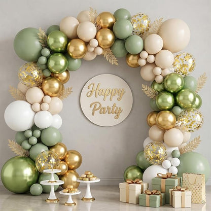 Sage Green Gold Balloons, 12 Inch 60 Pcs Metallic Olive Green White Gold - Image 7