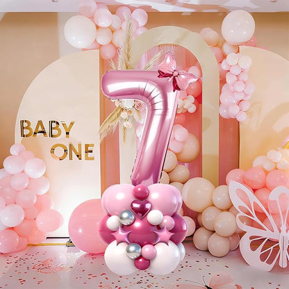 40 Inch Pink Number 7 Balloon Tower Set, Pastel Number Seven Foil Balloon - Image 6