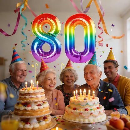 40 Inch Number 80 Balloons for 80th Birthday Party Decorations, 0-100 Rainbow - Image 2