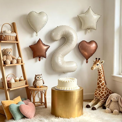 TONIFUL 2nd Birthday Balloons 40 Inch Cream white Large Number 2 Foil Balloon - Image 3