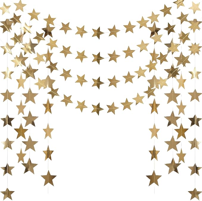 Spakon 65 Feet Glitter Star Paper Garland Banner Hanging Decoration Star - Image 8