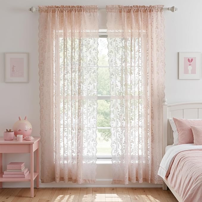 FINECITY Blush Floral Lace Curtains by FINECITY