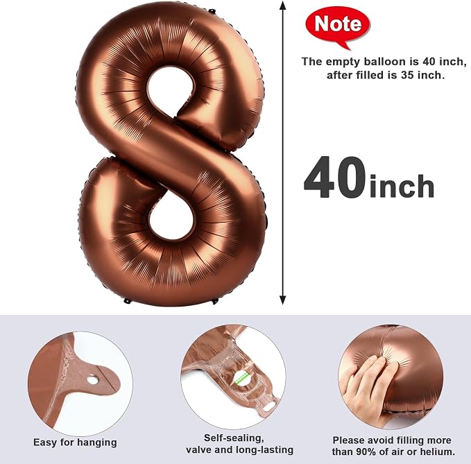 Number Balloons 40 Inch Coffee 8 Balloon - Image 5